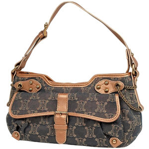 Celine Paris Macadam Shoulder Bag, One-Shoulder, Glitter Denim, Blue/Brown, W...